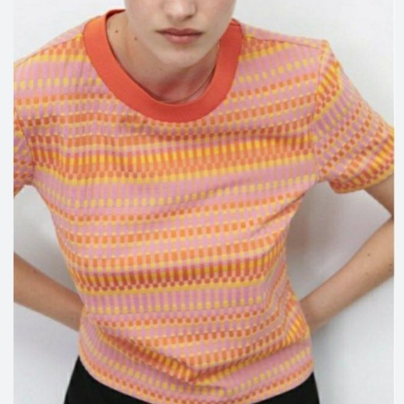 Zara Jacquard Knit Stretch Short  sleeve top - Picture 2 of 5